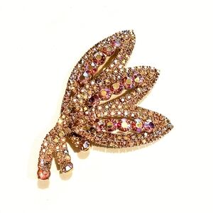 Hattie Carnegie VTG Brooch Signed Large Aurora Borealis Goldtone Rare